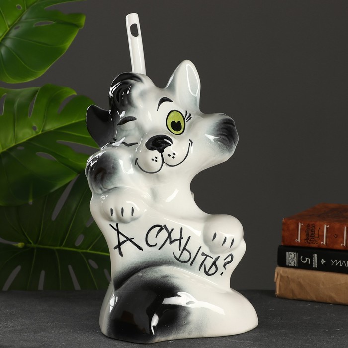 Ёршик для унитаза с подставкой «Кот-хулиган», фарфор, белый