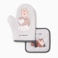 Набор кухонный "Cofee&amp;dogs" варежка-прихватка 20х27см, прихватка 17х17см 100% п/э
