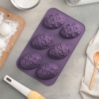 Форма для выпечки Доляна «Пасхальные яйца», 27×16,5 см, 6 ячеек (8,8×6 см), цвет МИКС