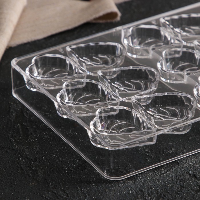 Форма для шоколада и конфет KONFINETTA «Листочки», 27,5×17,5×2,5 см, 21 ячейка, ячейка 4×3×0,8 см