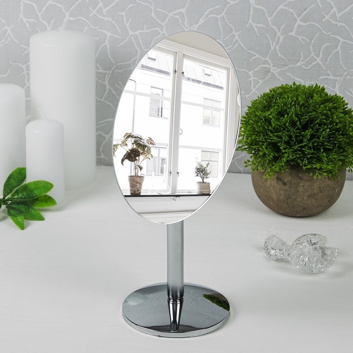 Зеркало настольное, зеркальная поверхность 12 × 17,7 см, цвет серебристый