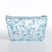 Косметичка на молнии для бассейна, с принтом «Флора», прозрачная/голубая