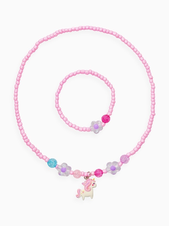 Набор детский «Выбражулька. Единорог, цветы», 2 предмета: бусы, браслет, розовый