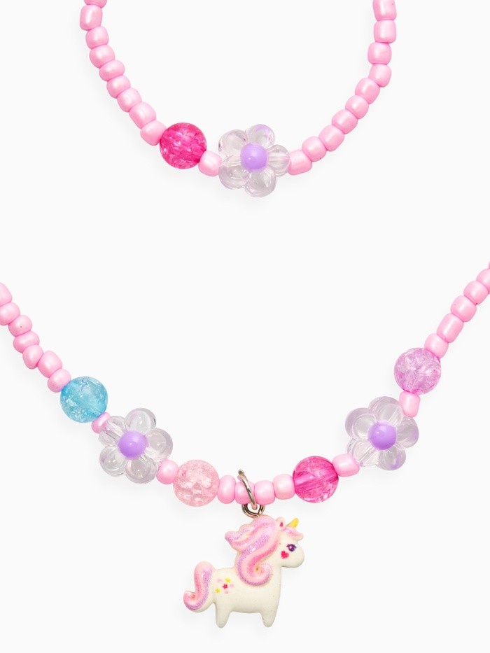 Набор детский «Выбражулька. Единорог, цветы», 2 предмета: бусы, браслет, розовый