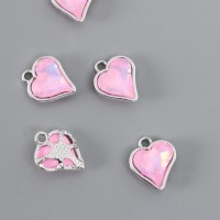 Декор для творчества металл, страз "Сердечко" розовый 1,6х1,4 см