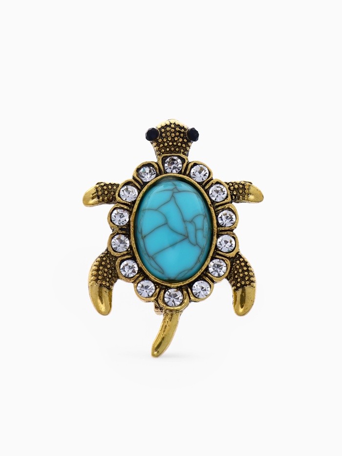 Брошь «Черепашка» панцирь под бирюзу, цвет голубой в чернёном золоте