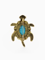 Брошь «Черепашка» панцирь под бирюзу, цвет голубой в чернёном золоте