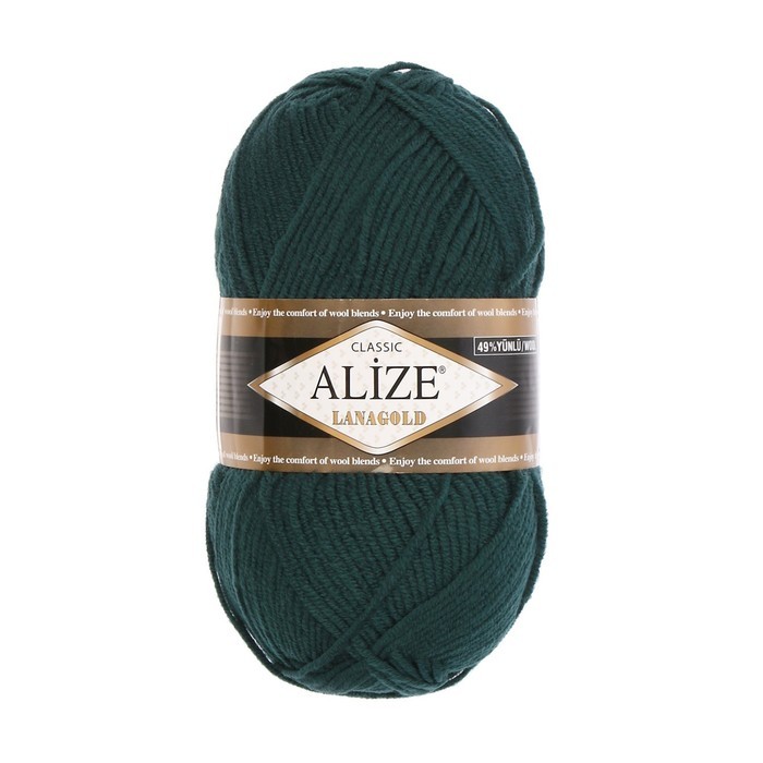 Пряжа "Lanagold" 51% акрил, 49% шерсть 240м/100гр (426 т. зелёный)