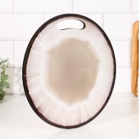 Доска разделочная и сервировочная круглая кухонная "Кокос в разрезе", 26,5 см