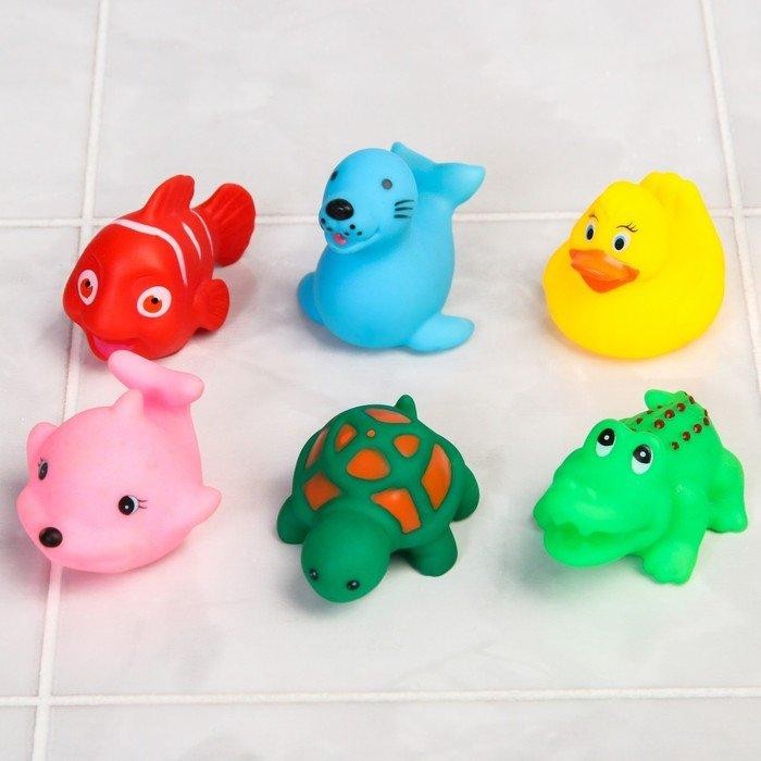 Набор резиновых игрушек для игры в ванной «Морские животные», 6 шт., МИКС