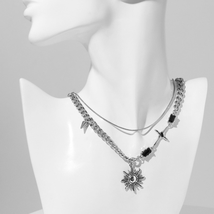 Колье «Солнце», цвет чёрный в серебре, 40 см