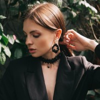 Чокер «Александрия» кружево, капля, цвет чёрный , длина 30см