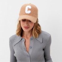 Бейсболка женская тёплая MINAKU барашек, размер 56-58, бежевая