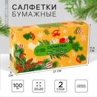 Салфетки бумажные в коробке «Новый год! Зимний уют», 100 шт., двухслойные