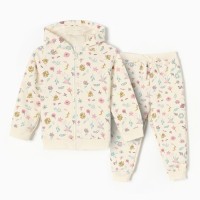 Костюм для девочки (толстовка, брюки) «Крошка Я» Flower, рост 62-68 см, бежевый