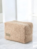 Косметичка женская на молнии TEXTURA, объёмная, плюшевая, бежевая