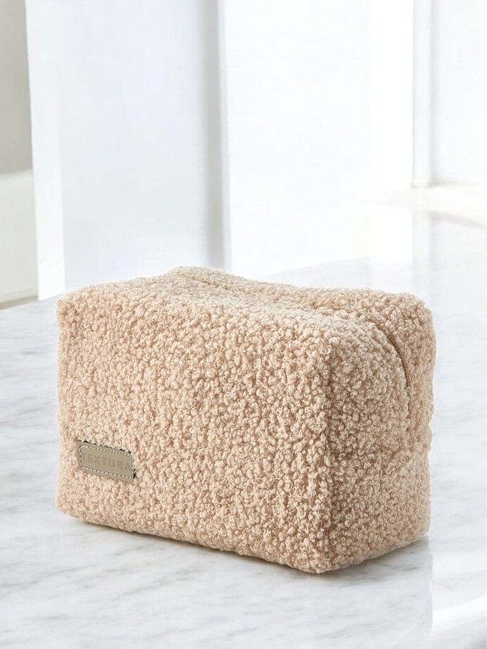 Косметичка женская на молнии TEXTURA, объёмная, плюшевая, бежевая