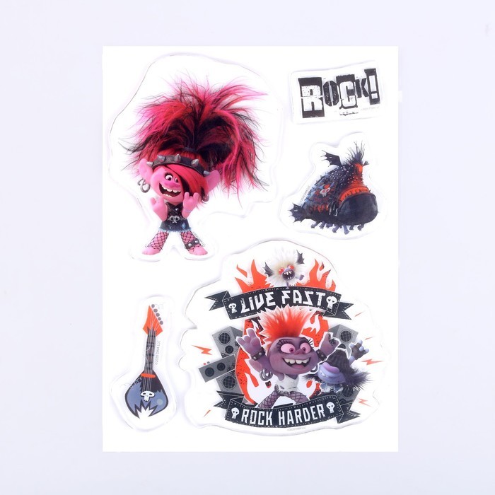 Наклейки гелевые Тролли, диз. Rock