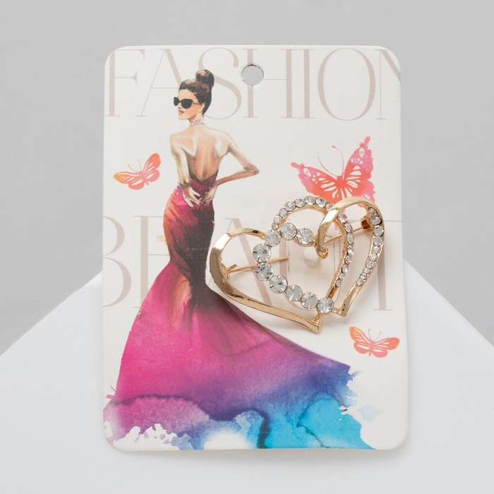 Брошь «Сердца», цвет белый в золоте