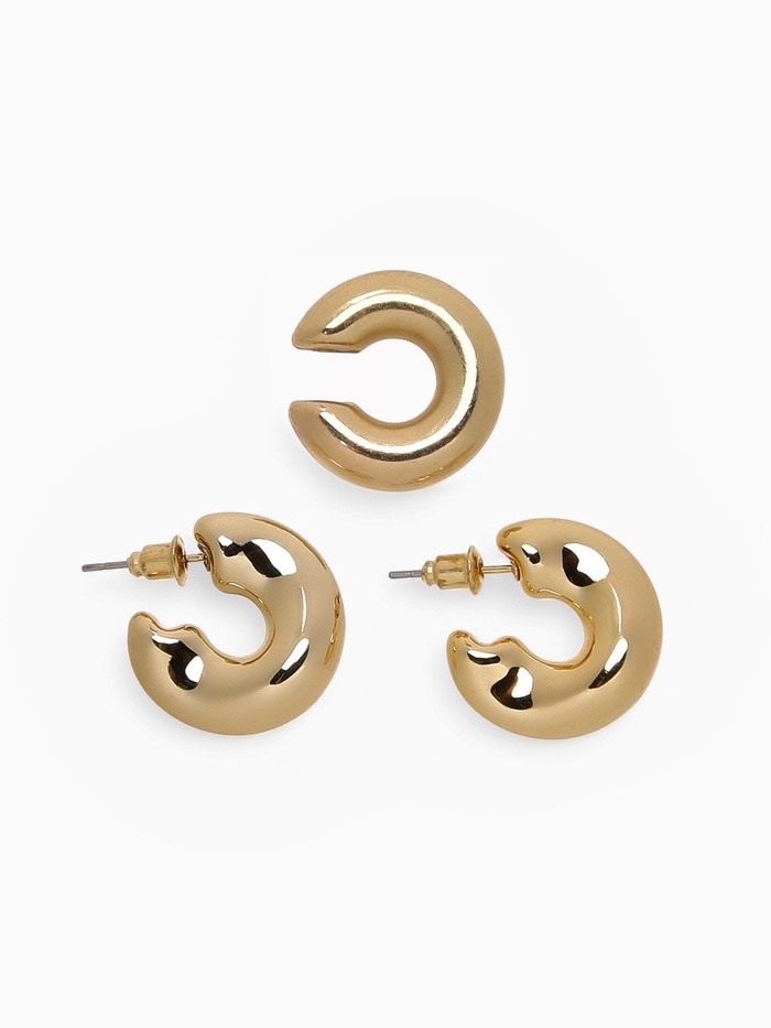Набор серьги и каффы 3 шт. «Бублик» капли, цвет золото