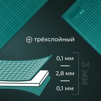 Мат для резки, трёхслойный, 45×30 см, А3, зелёный