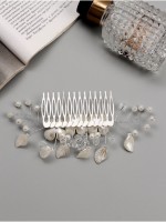 Гребень для волос QF «Эмилия», цветы листочки, 11×6.5 см, белый