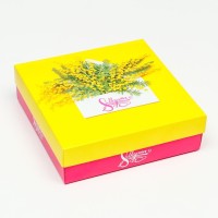 Коробка подарочная складная «Весенняя мимоза» 20×20×6 см