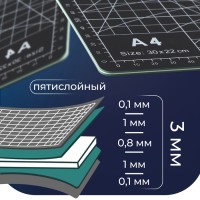 Мат для резки TEIRA, пятислойный, 30×22 см, А4, чёрный