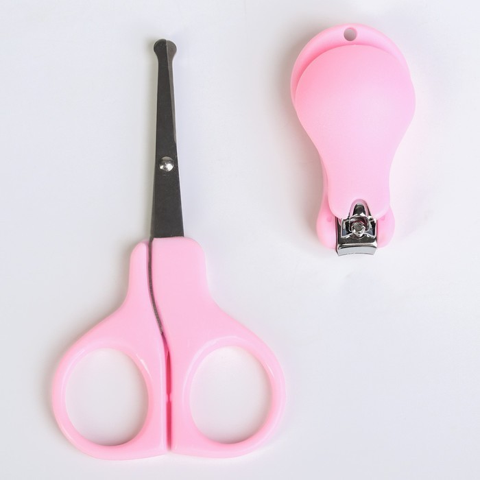 Детский маникюрный набор, 2 предмета: ножницы, кусачки-книпсер, от 0 мес., цвет розовый