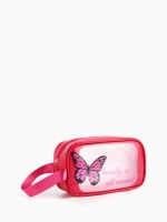 Косметичка на молнии для бассейна, с ручкой, с принтом «Бабочка», малиновая