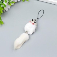 Пушистик на подвеске "Мышонок белый" МИКС 8,5х3,5х3,5 см