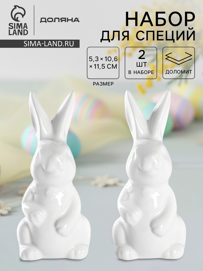 Набор для специй Доляна «Зайка», солонка 50 мл, перечница 50 мл, доломит, белый