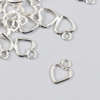 Металлический элемент, декоративная подвеска «Арт Узор. Сердечко», серебро, 1.1×1.4 см