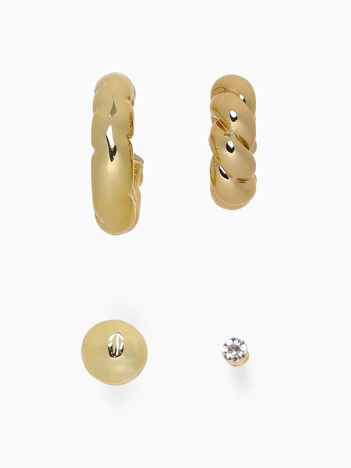 Набор серьги и каффы 4 шт. «Мятые» переплетение, цвет золото Набор серьги и каффы 4 шт. «Мятые» переплетение, цвет золото