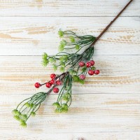 Новогодняя ветка декоративная «Зимнее волшебство. Магия», пластик, зелёная, ягоды, иней, 42 см