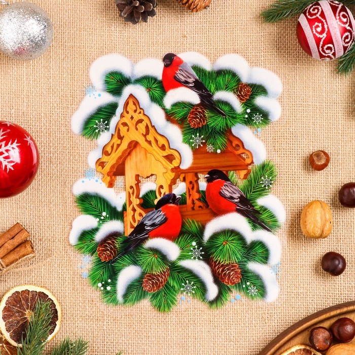 Набор наклеек оформительский "Снегири в лесу" 33,8х24,4см