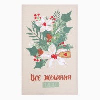 Набор новогодних полотенец Доляна «Рождественские цветы» 28×46 см - 2 штуки, 100% хлопок, вафля 160 г/м²