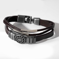 Браслет мужской «Компас», цвет коричневый с чернёным серебром, 20,5 см