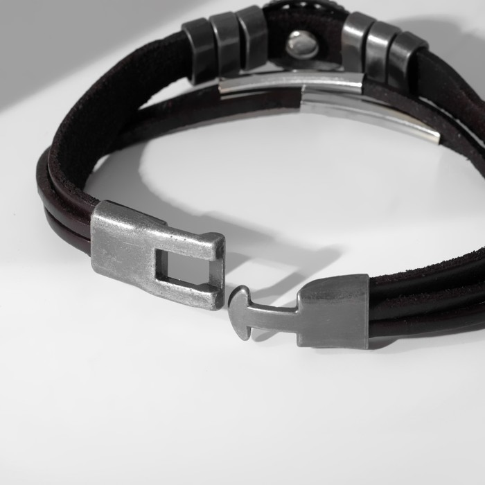 Браслет мужской «Компас», цвет коричневый с чернёным серебром, 20,5 см