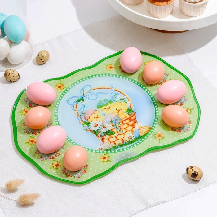 Подставка для яиц Доляна «Пасхальные цыплята», 8 ячеек, 35×24,5 см