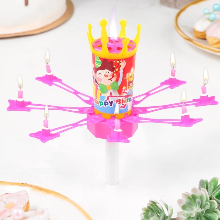 Свеча для торта музыкальная «Цветок», розовая, 15×5 см