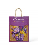 Пакет с клапаном «Подарок», цветы, крафт, глиттер, 19.5×10×25 см