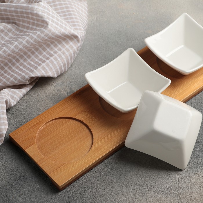 Набор салатников «Эстет», 60 мл, 3 шт, на деревянной подставке