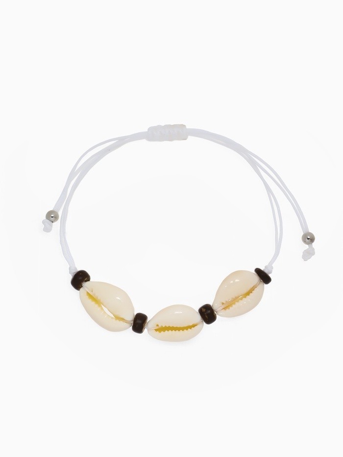 Браслет «Ракушка» на нити, кокос, белый в серебре