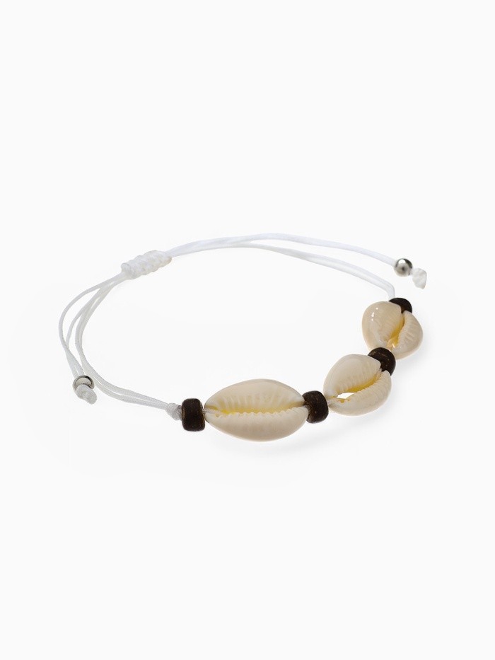 Браслет «Ракушка» на нити, кокос, белый в серебре