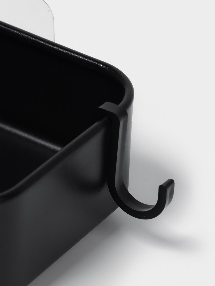 Полка для ванной Stölz, угловая с крючками, чёрная