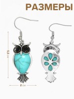 Серьги «Бирюзовый мир» сова, голубые в чернённом серебре