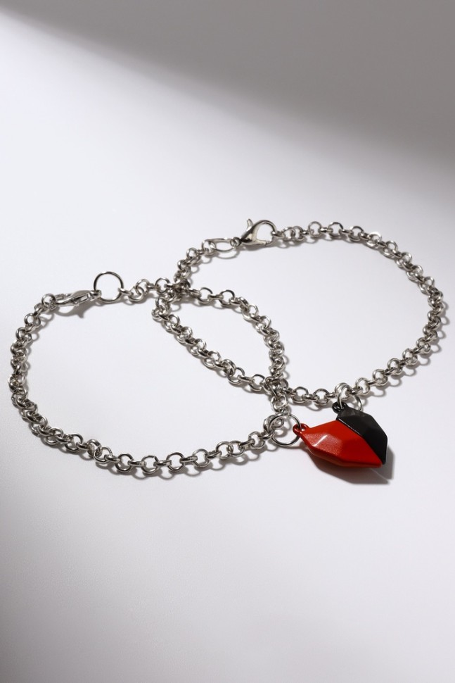 Браслеты парные «Неразлучники» на магните, половинки сердца, чёрно-красные, 19.4 см