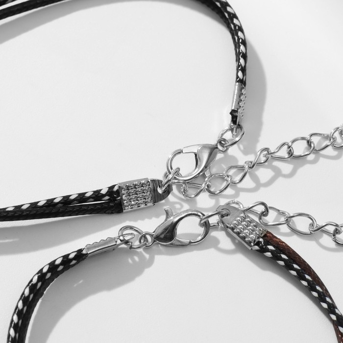 Браслеты парные «Неразлучники» совы на веточке, цвет чёрно-коричневый, L=19 см