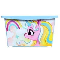 Контейнер для игрушек с крышкой «Радужные единорожки», объём 30 л, цвет светло-голубой